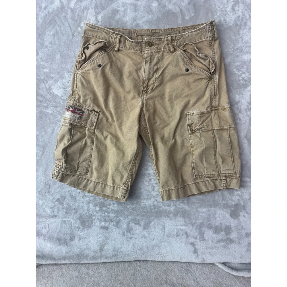 Denim & Supply Ralph Lauren Mens Khaki Cargo Shorts Union Jack Patch Size 33